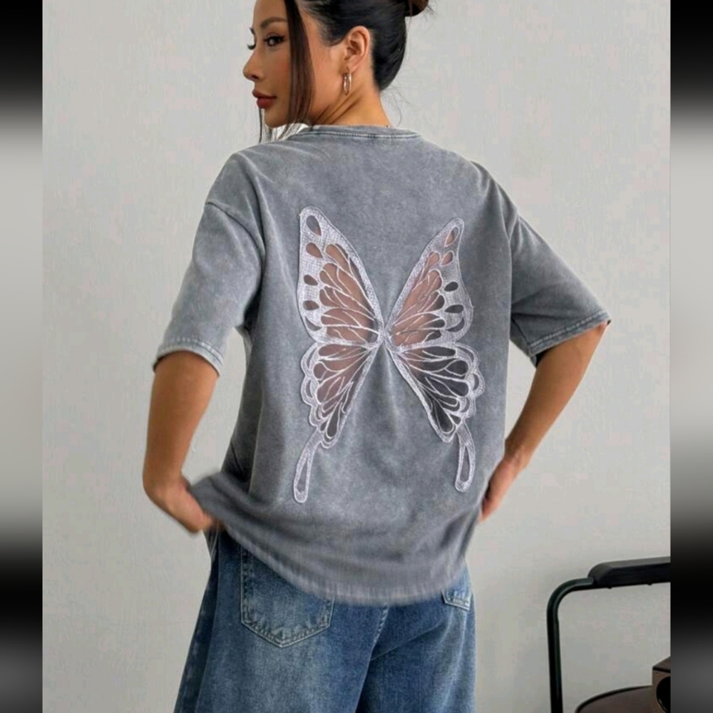 SHEIN Charcoal Gray Short Sleeve Tee